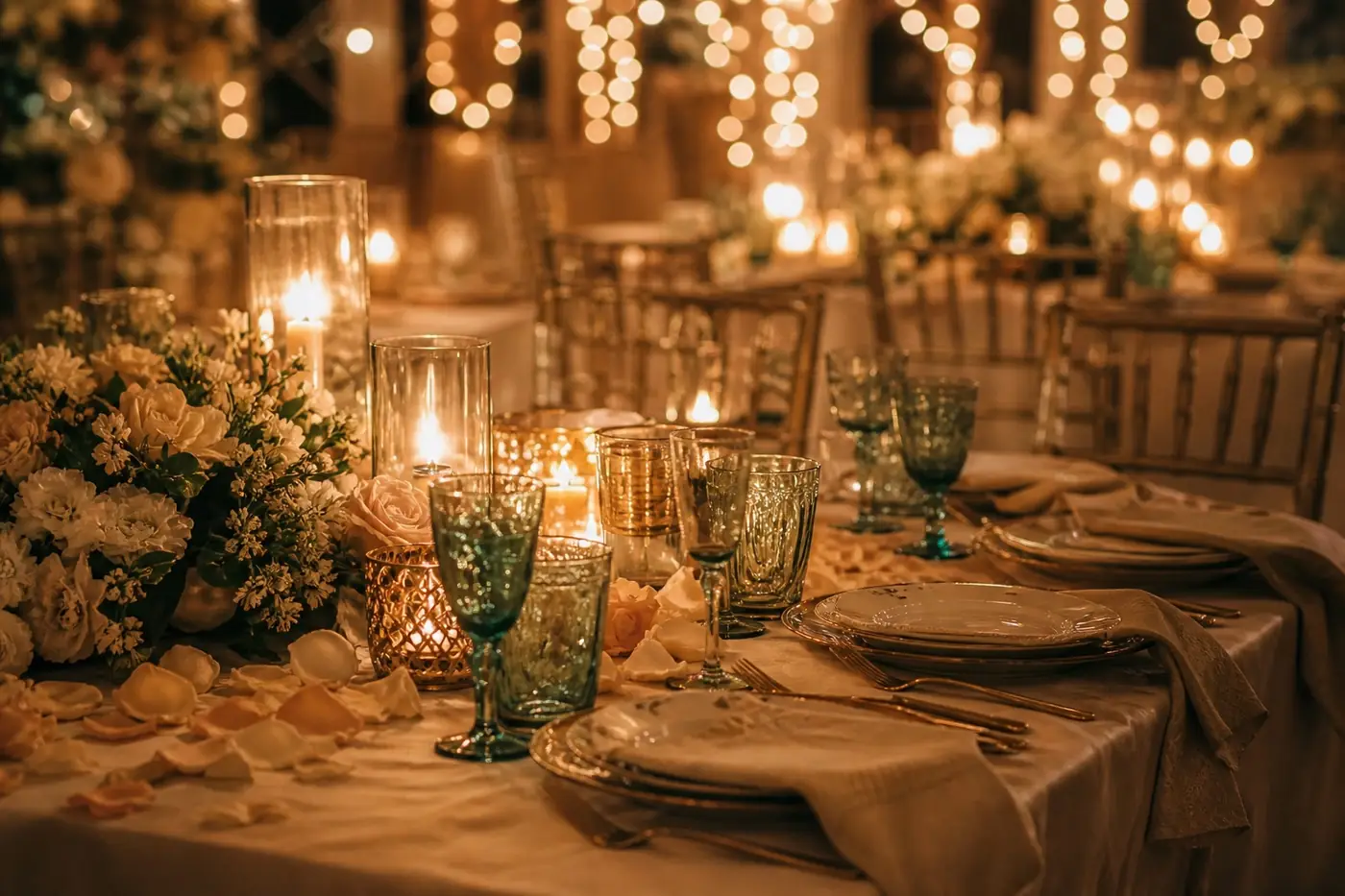 A table set with candles and flowers
